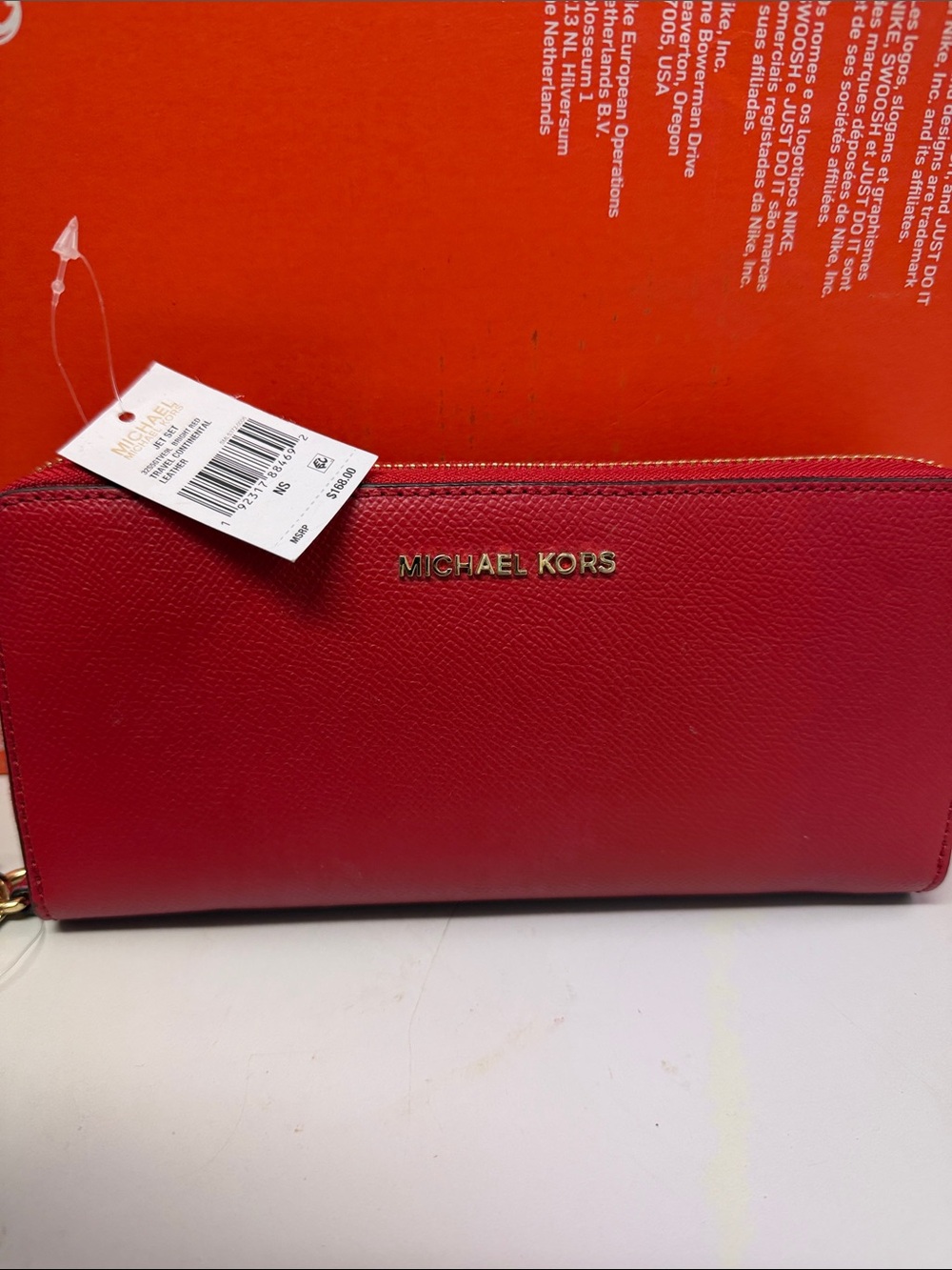 Michael Kors Red Zip-Around Leather Wallet with Gold Logo